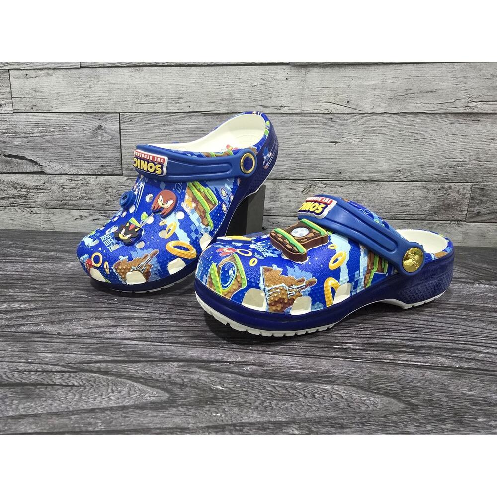 Crocs Sonic the Hedgehog Kids Blue Classic Clogs Jibbitz Charms Childs Size 12 - Picture 2 of 8